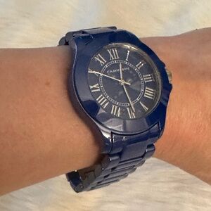 Cabochon Women's 'Ceramique' Swiss Quartz Ceramic Watch, Color:Blue